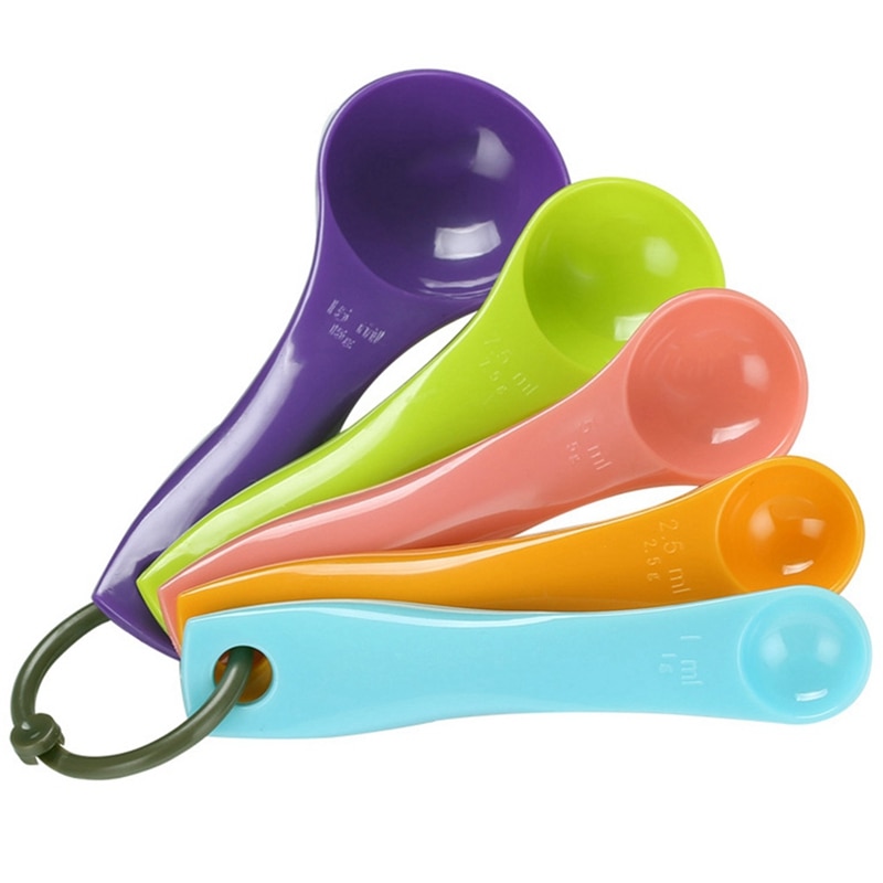 5pcs/Set Measuring Spoons Plastic Teaspoon 1.25 / 2.5 / 5 / 7.5/ 15ml Measure Spoon Cups Gram Scoop Ladle Kitchen Accessory