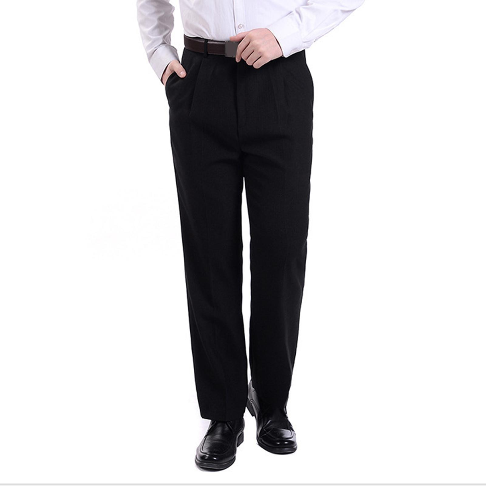 Men Autumn Warm Casual Long Trousers with Zipper Pockets Slims Fit Suit Pants