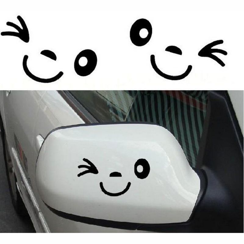 3D Smile Face Cute Car Styling Decal Black Sticker for Auto Car Side Mirror L+R Rearview