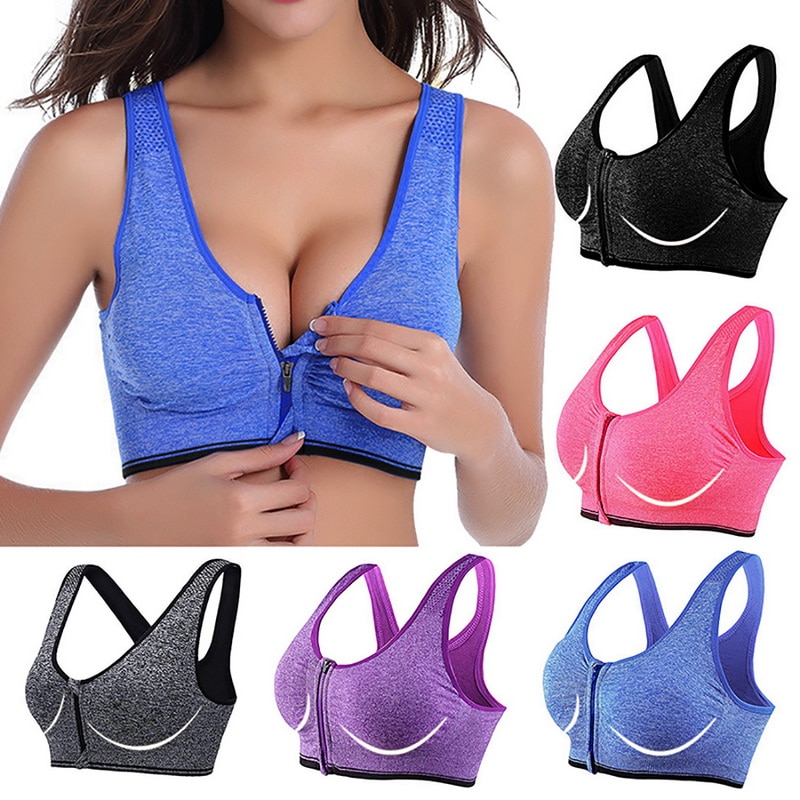 SFIT Women Zipper Sports Bras Plus Size 5XL Wirefree Padded Push Up Tops Lady Girls Breathable Fitness Run Gym Yoga Vest Tops