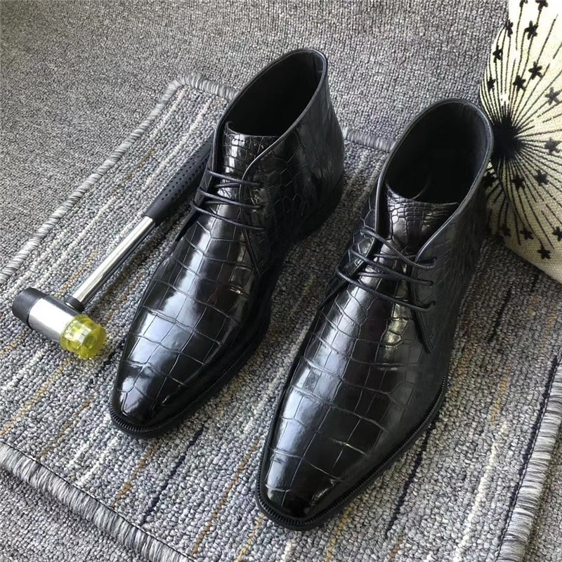 Authentic Real True Crocodile Belly Skin Handmade Businessmen High-Top Dress Shoes Genuine Alligator Leather Male Lace-up Shoes