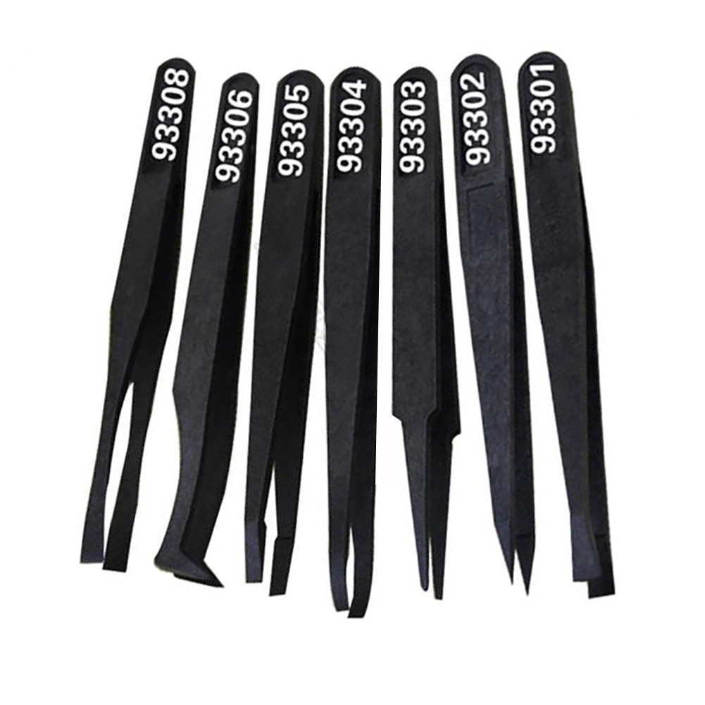 1pc Anti-static ESD Plastic Tweezer Multifunction Black Portable Straight Bend Tweezers Heat Resistant Repair Maintenance Tools