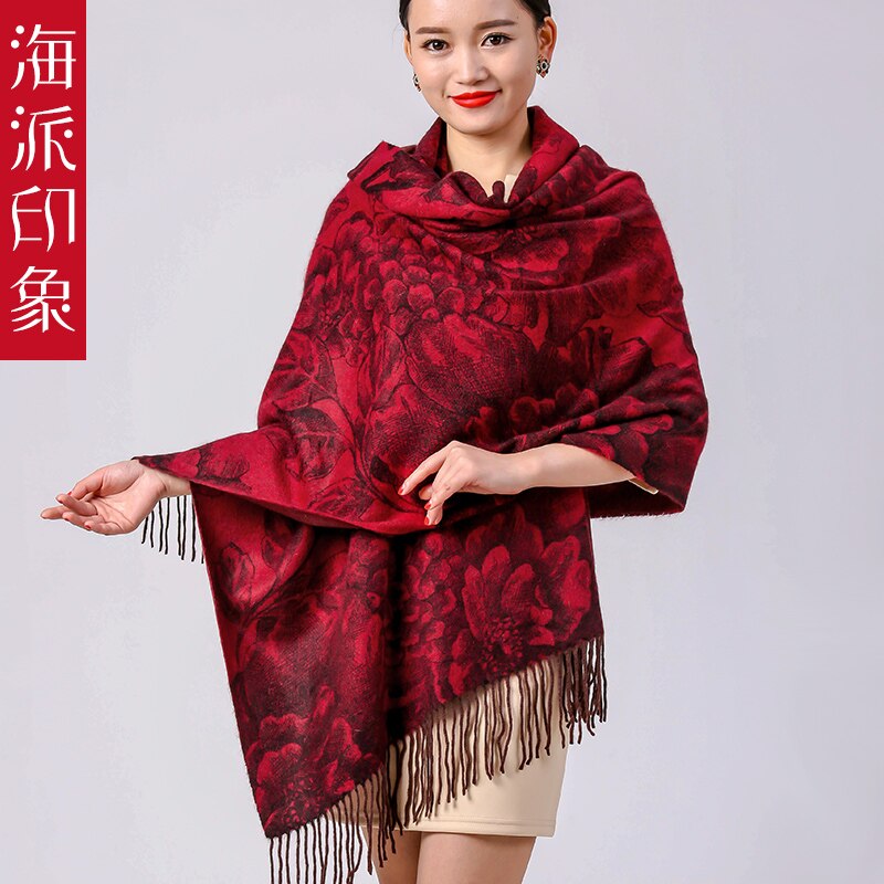 Shanghai style impression autumn and winter women's cashmere scarf long shawl thickened boutique gift box