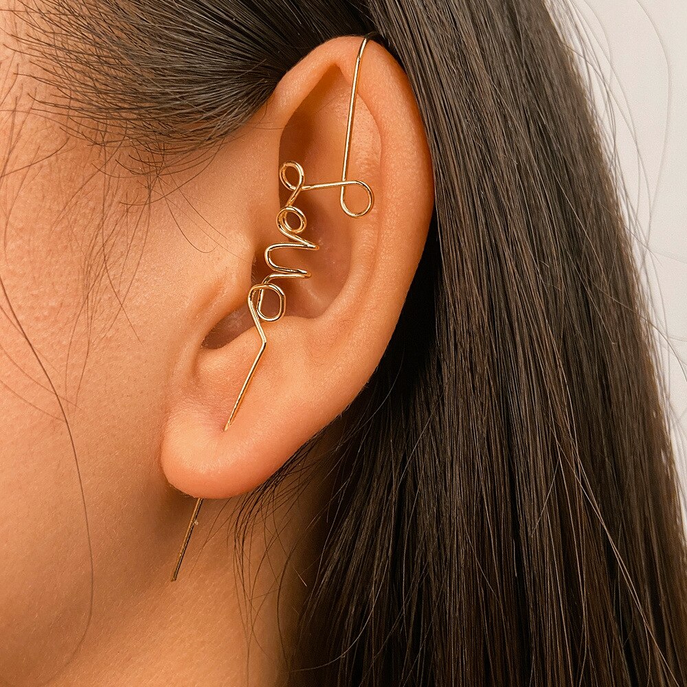 New INS Korean Temperament Zircon Ear Hook Personality Cold Wind Simple Diagonal Stud Earrings Surrounding Contour Ear Bone Clip