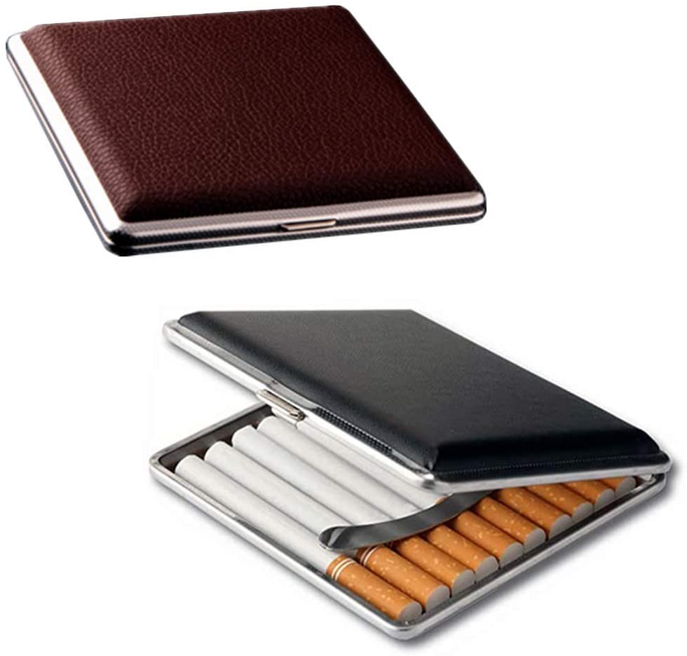 Gift for Men's ，Leather Cigarette Box 20 Sticks cigar Case Metal Leather Smoking Accessories Cigarette lady Storage Cover hold