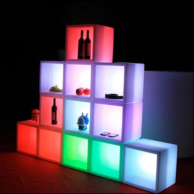 100pcs PACK, 16 Colors LED Glow Beverage Display Rack, Battery Powered / 40cm Cube / PE Polymers Body Outdoor Use