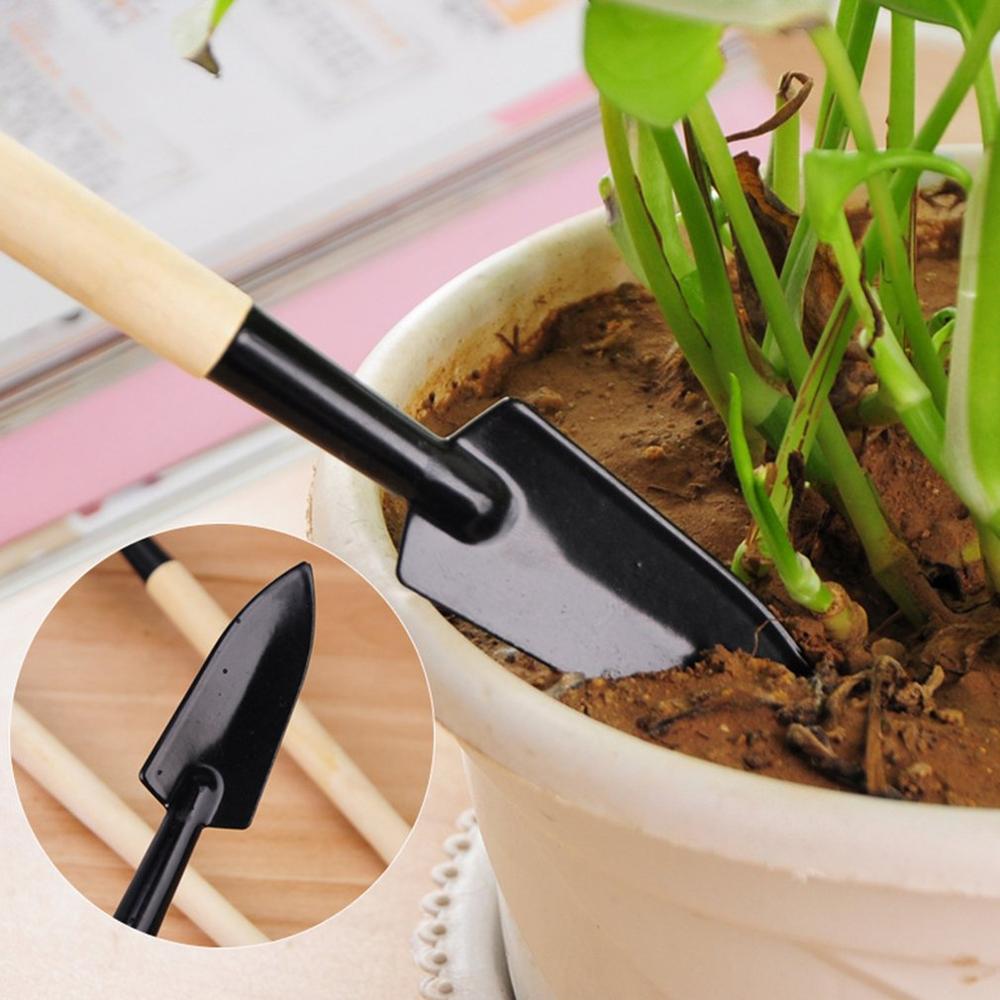 3pcs Mini Portable Gardening Tool Metal Head Shovel Rake Spade Plant Garden Soil Raising Flowers Wooden Handle Garden Tools Set