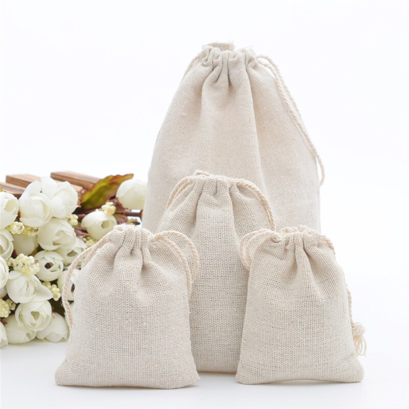 10 Sizes Resuable Cotton Linen Drawstring Handmade Kitchen Storage Pouch Gifts Wedding Jewelry Christmas Packaging Cloth Bag