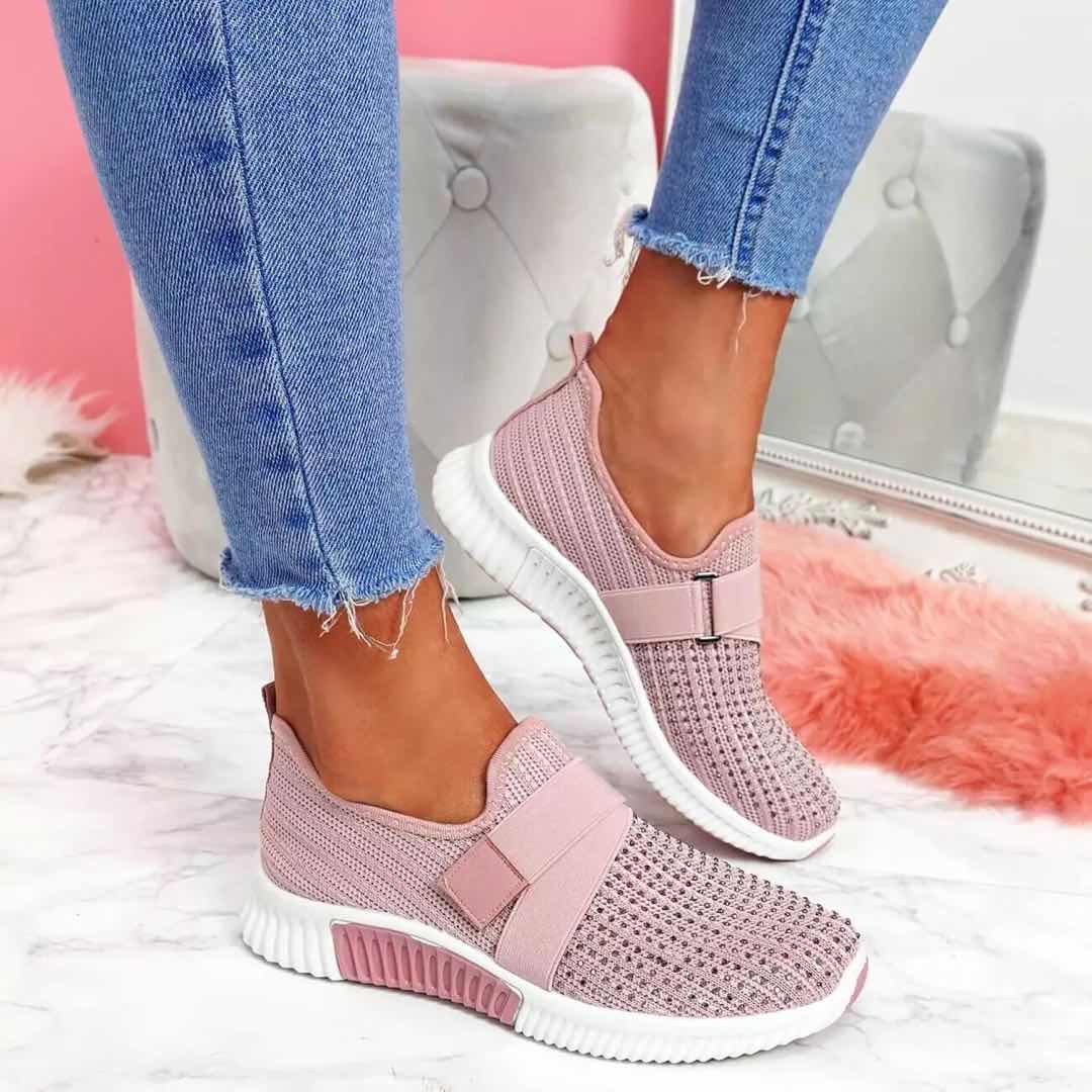 Women Casual Shoes Spring Female Shoes Crystal Solid Mesh Sneakers Plus Size Flats Fashion Ladies Sport Shoes Vulcanized Shoes