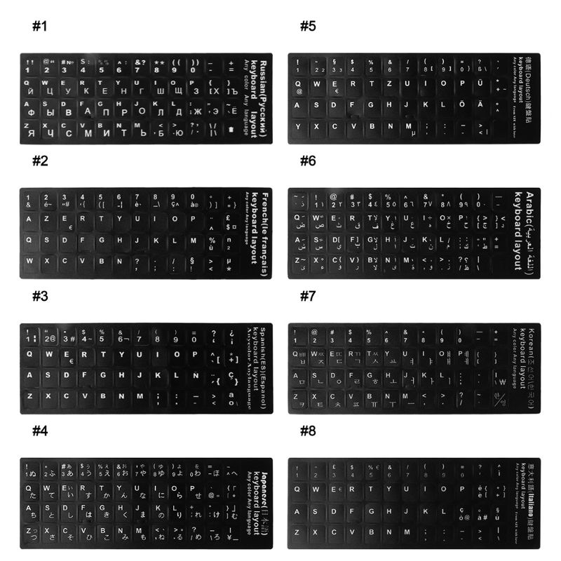 Keyboard multi-lingual Sticker Black Background with White Lettering for Laptop PC Computer Accessories