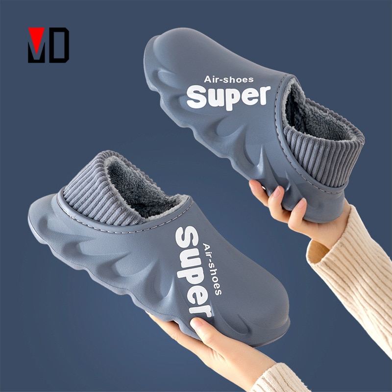 2021 New Winter Slippers Warm Men Shoes Waterproof Women Couples Non-Slip Plush Cotton Indoor Outdoor Cozy Home Autumn Thick Hee