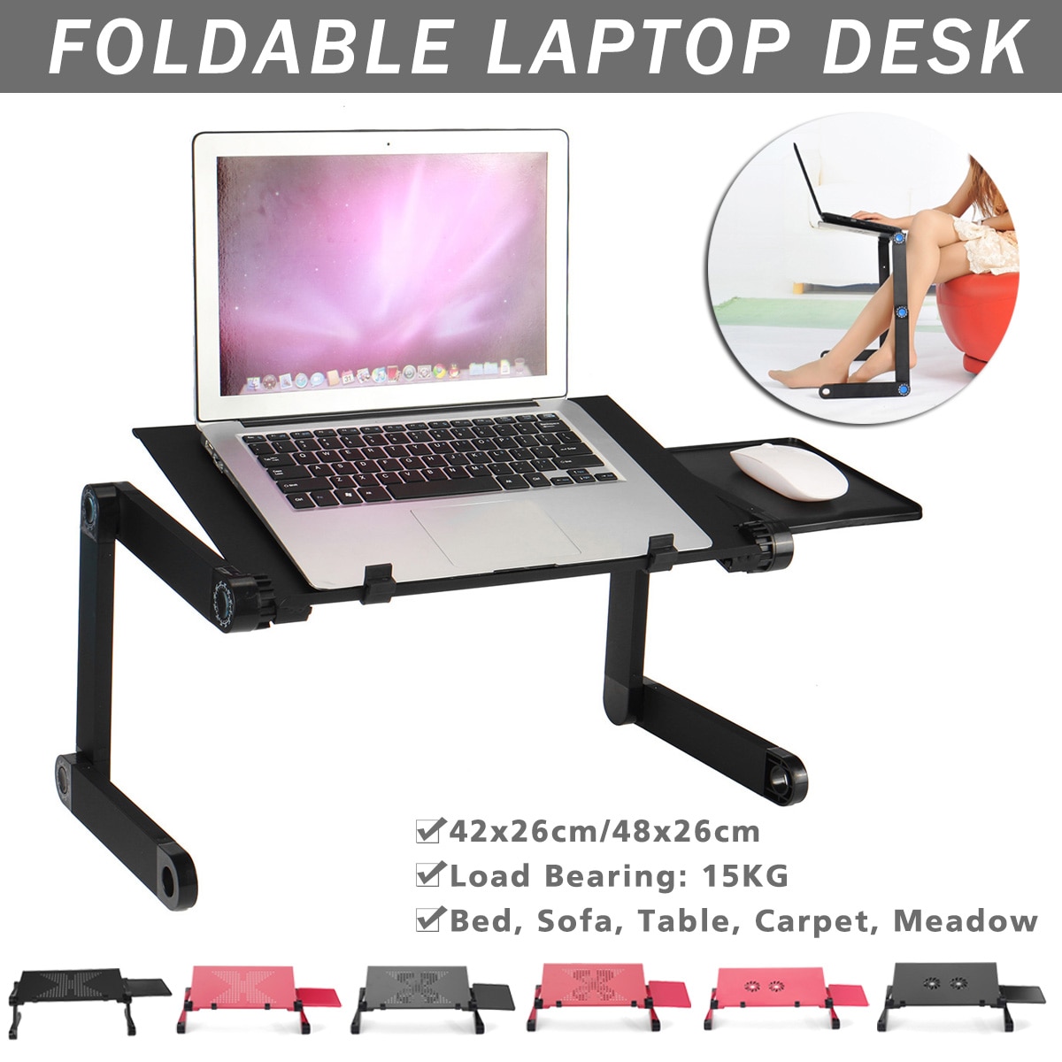 Aluminum Laptop Folding Table Computer Desk Stand for Bed 360 Degree Rotation MultiFunctional Portable Table 54*27*4.6cm