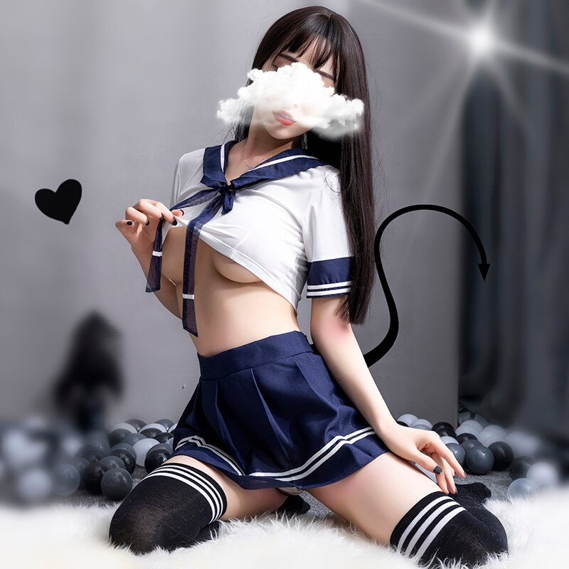 Women Sexy Lingerie set sailor Anime School Girl outfit Erotic Short top see through cosplay costumes Top and Mini Skirt