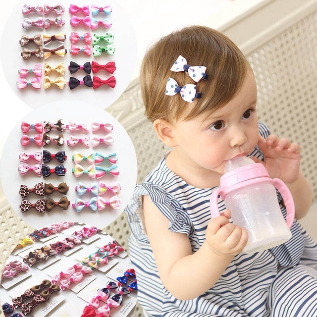 10Pcs Kids Baby Girl's Ribbon Hair Bow Mini Latch Clips Hair Clip Hairpin for Children Girls Kids Hair Accessories