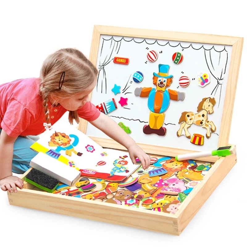 100+Pcs Wooden Multifunction Children Animal Puzzle Writing Magnetic Drawing Board Blackboard Learning Education Toys For Kids