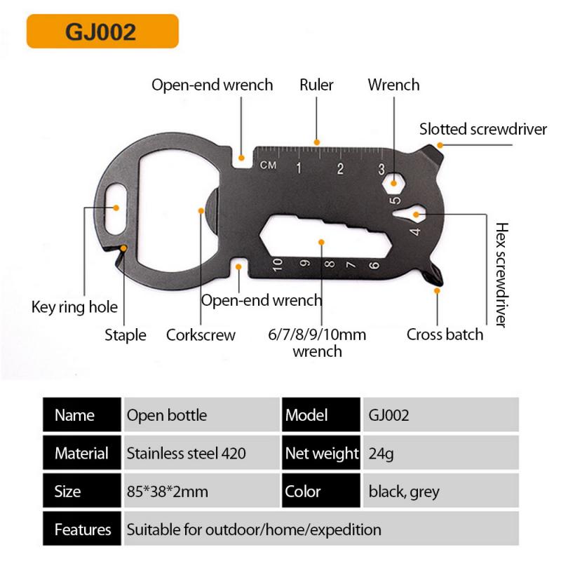 Portable wrench A variety of multi-functional stainless steel key-shaped pocket tool key chain with bottle opener pocket tool