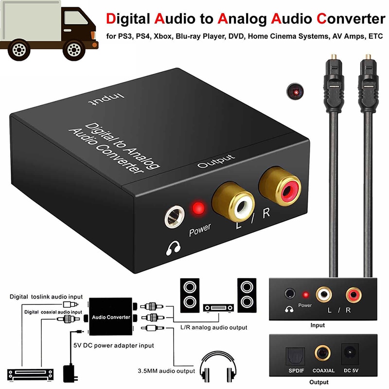Protable 3.5Mm Jack Coaxial Optical Fiber Digital To Analog Audio Aux Rca L / R Converter Spdif Digital Audio Decoder Amplifier