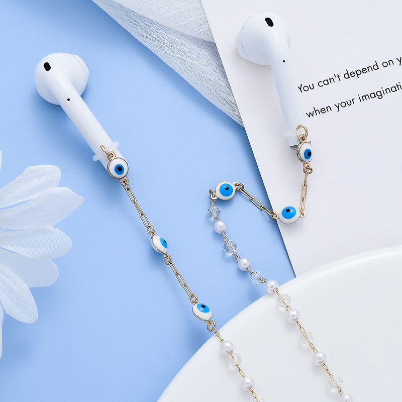 Anti-Lost Chains For AirPods Snake Imitation Pearl Chain Creative Metal Fashion Necklace Sweater Earphone Accessories Jewelry