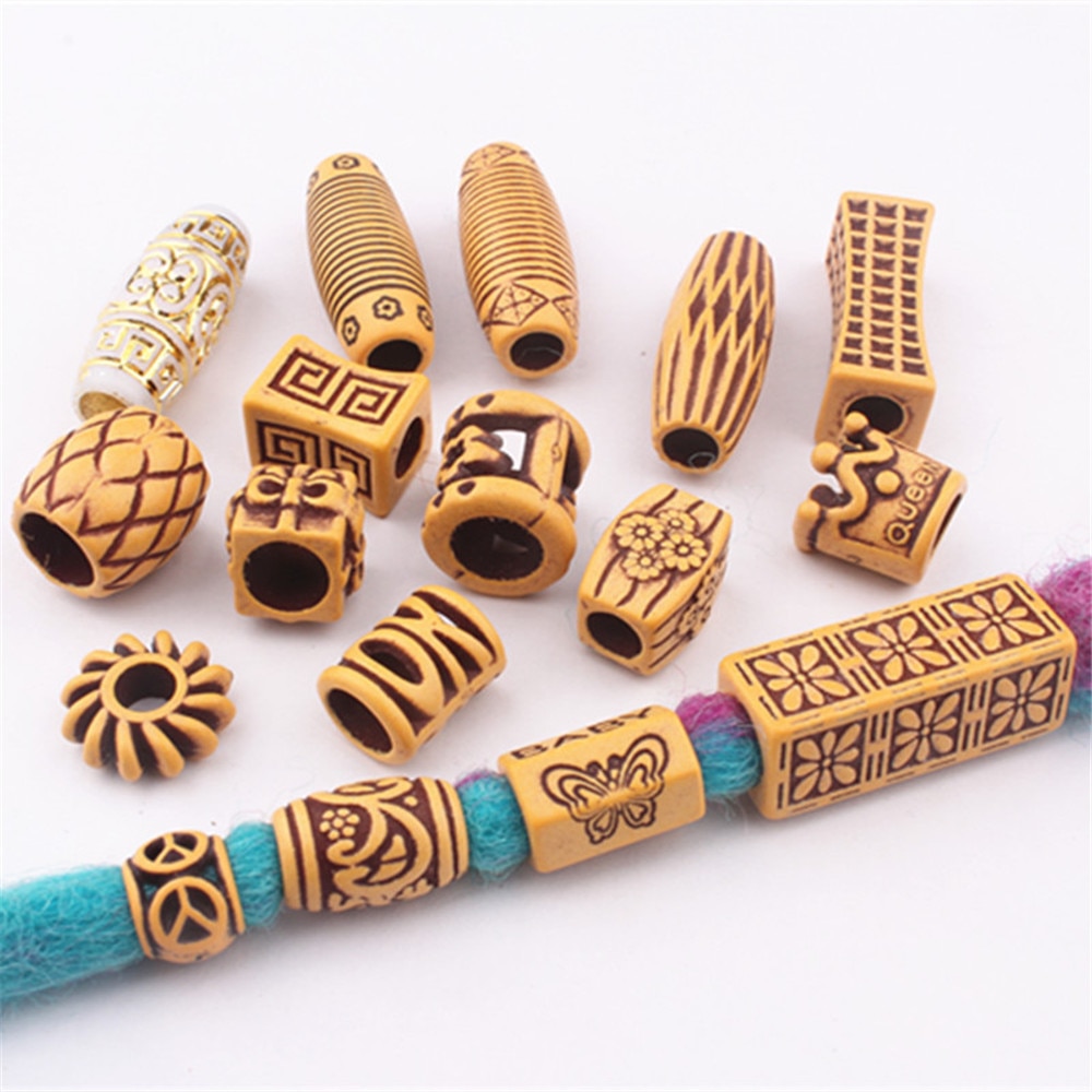 Hair Jewelry Braid Rings Decoration Pendants Dreadlocks Beads Cuffs Rings Imitation Wood Plastic Beading Accessories