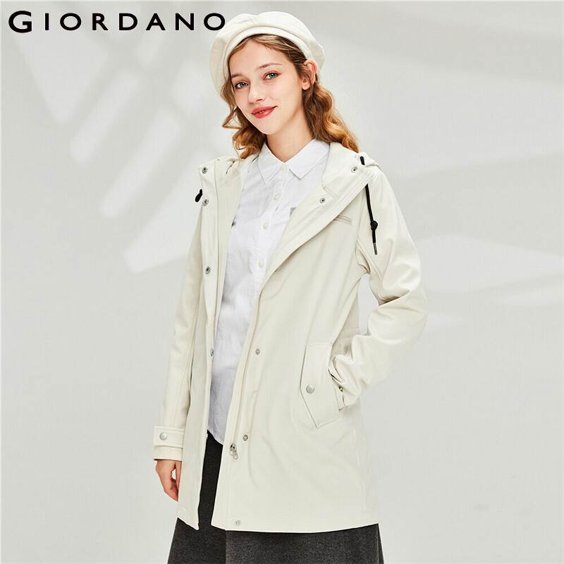Giordano Women Jackets Fleece-lined Mid-long Hooded Jacket Multi Pocket Zip Front Soild Warm Chaqueta Mujer 05370737