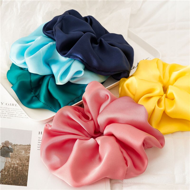 Oversized Rubber Band Candy Color Soft Silky Hairbands Elastic Ponytail Holder Hair Ties Smooth Satin Hair Rope Hair Accessories