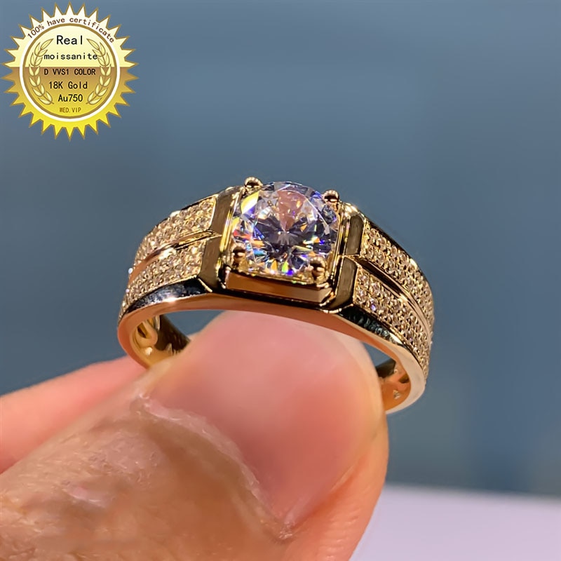 Solid 18K Gold ring and 2ct Moissanite Diamond Ring luxury Men ring D color VVS With national certificate 007