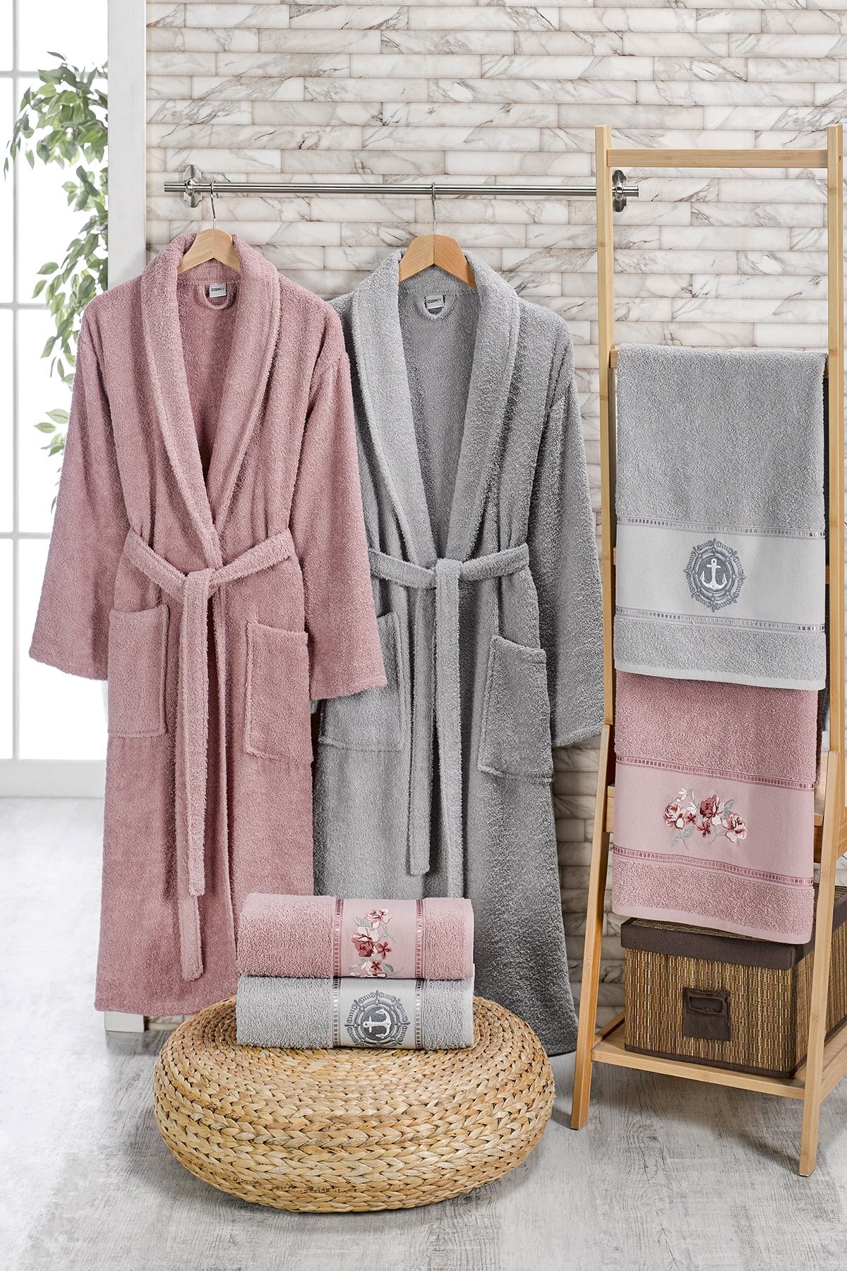 Gray damson Hotel & Spa Quality 6 piece family robe set towel cotton Quality Valentine's gifts