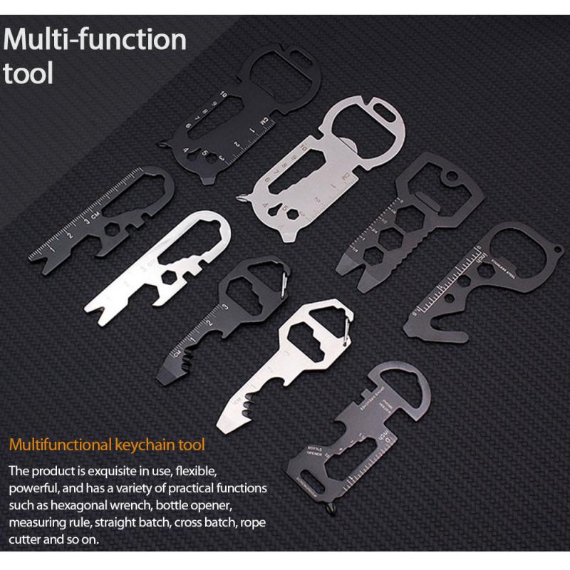 Hand-held Disassembly Tools A Variety Of Multi-functional Stainless Steel Key-shaped Pocket Tool Key Chain With Bottle Opener