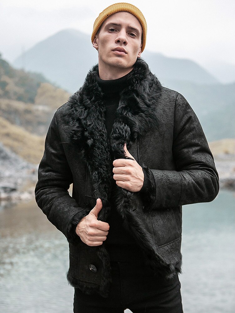 Authentic Shearling Jacket Leather Coat Mens Fur Overcoat Small Hu Sheep Curly Hair Thickened Autumn and Winter Tide