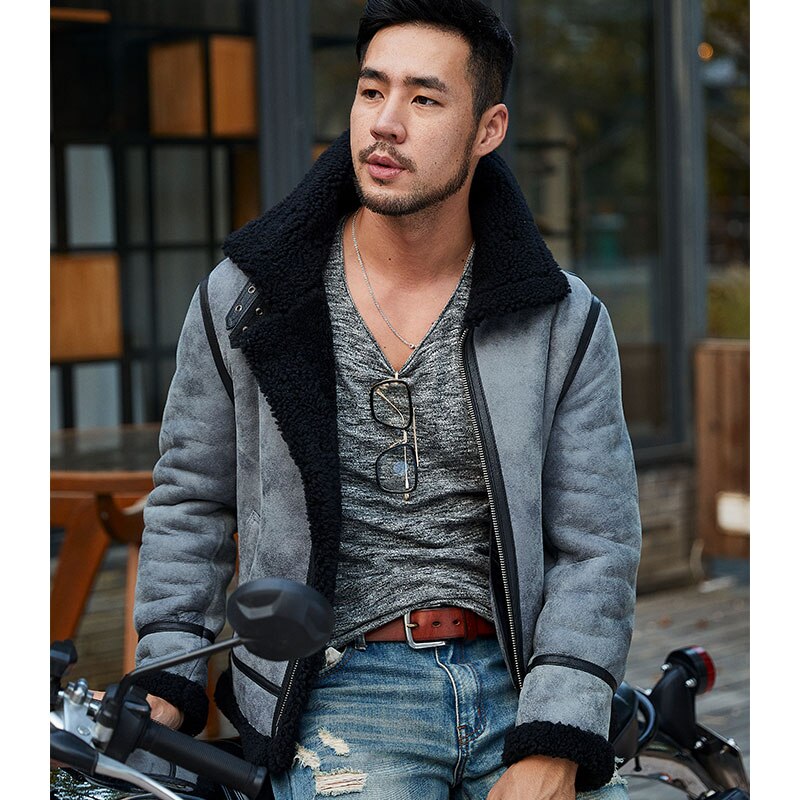 High Quality Mens Jacket Shearling Fur Coat Genuine Leather Clothes Men Casual Versatile