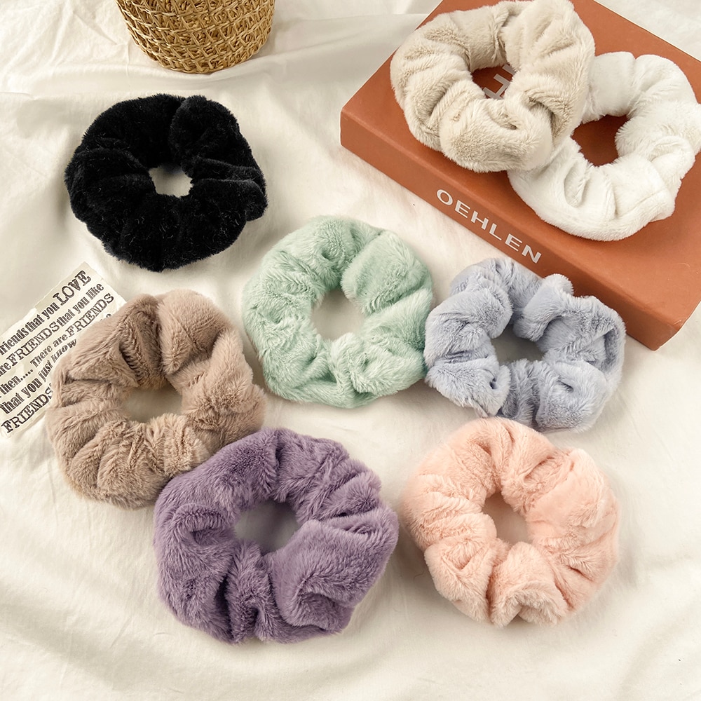 Furry Spring Winter Soft Hair Scrunchies Plush Elastic Hair Band Women Girls Hair ties Kawaii Hair Rubber Band Hair Accessories