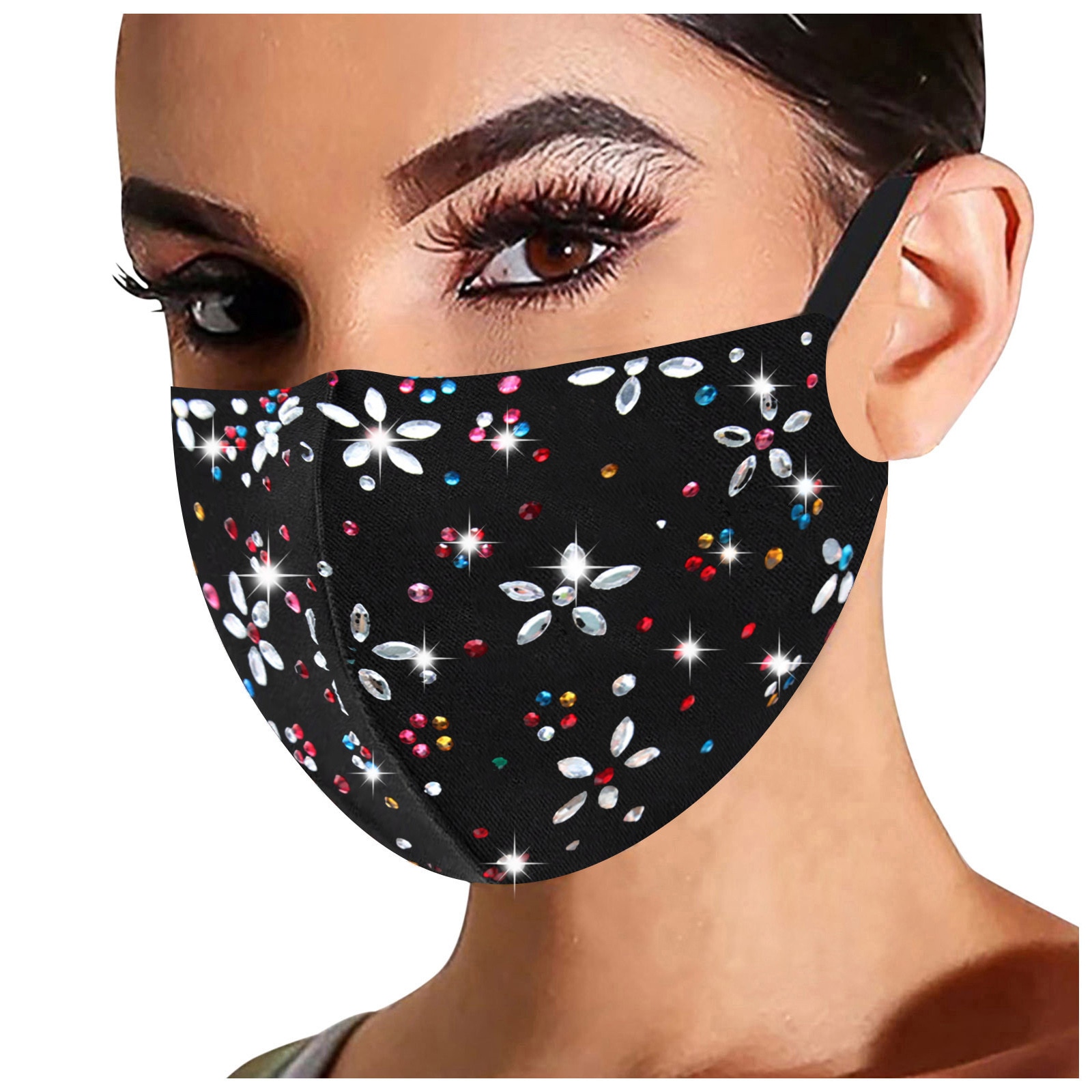 Luxury printed rhinestone jewelry hot diamond mask Halloween ladies fashion stretch handmade sticky diamond decoration mask