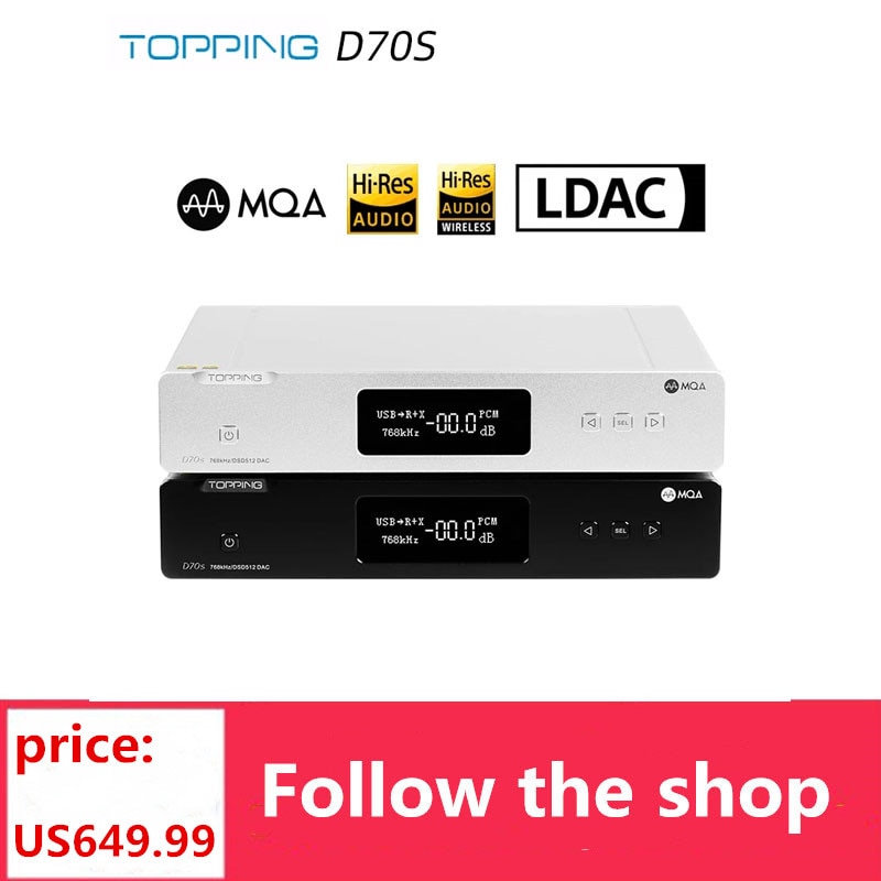 TOPPING D70S MQA Decoder 2*AK4497 Support Bluetooth 5.0 32Bit/768K DSD512 Hi-Res DAC with Remote Control