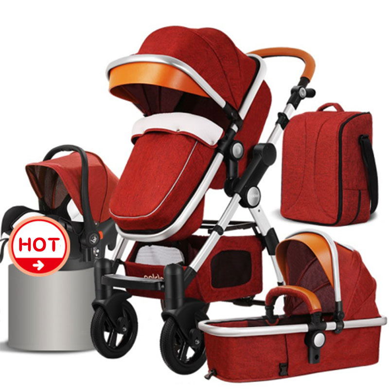 HJBB High Landscape Stroller Baby Can Sit Reclining Folding Trolley 4 In 1 With Comfortable Car Seat