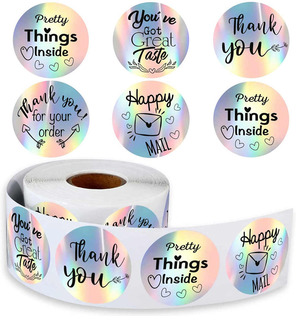 500pcs Thank You for My Small Business Stickers Paper Thank You Label Sticker Rainbow Silver Roll Adhesive Shipping Mail Labels