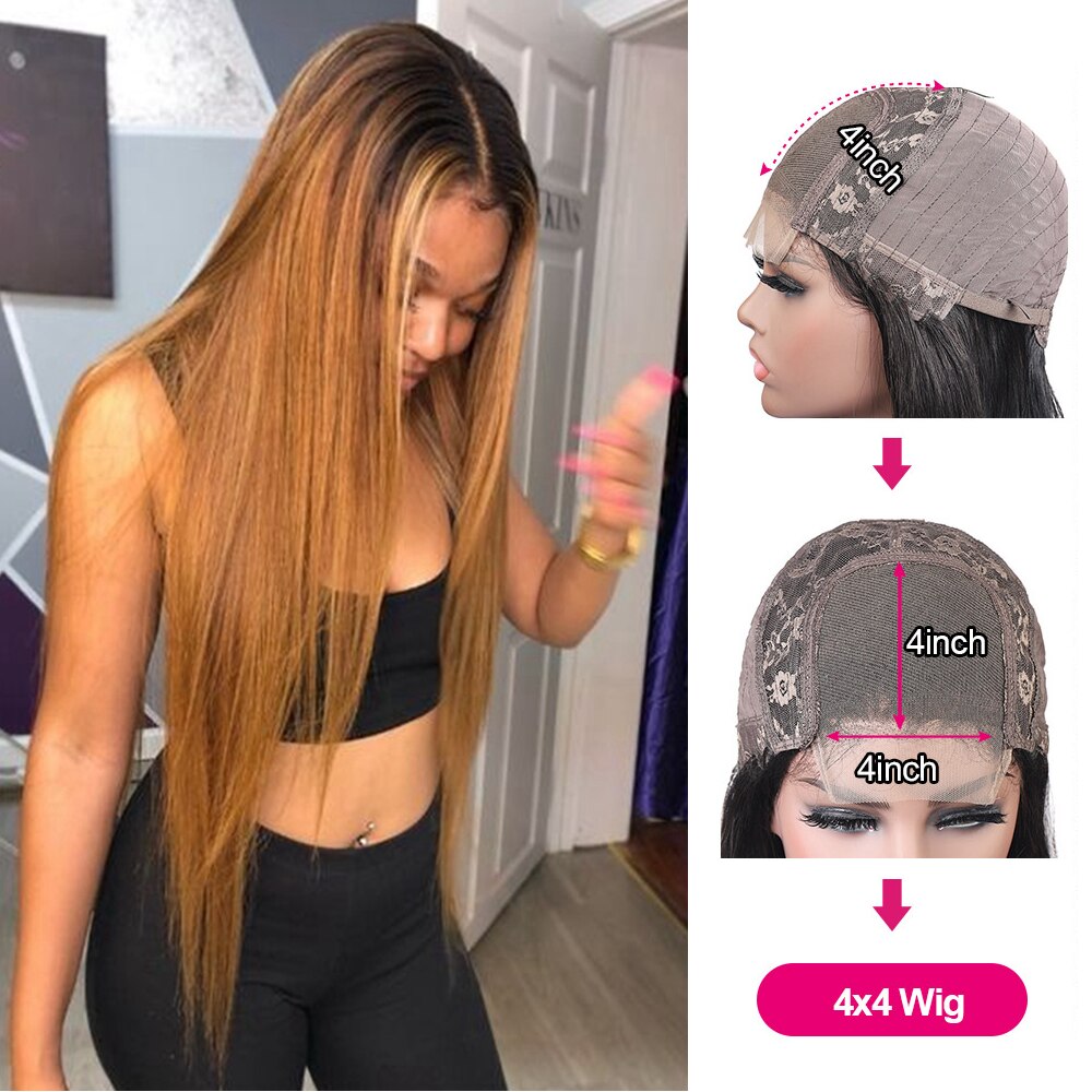 Honey Blonde 4x4 Lace Closure Wigs Straight 180% Pre Plucked Brazilian Remy Lace Front Human Hair Wigs for Black Women