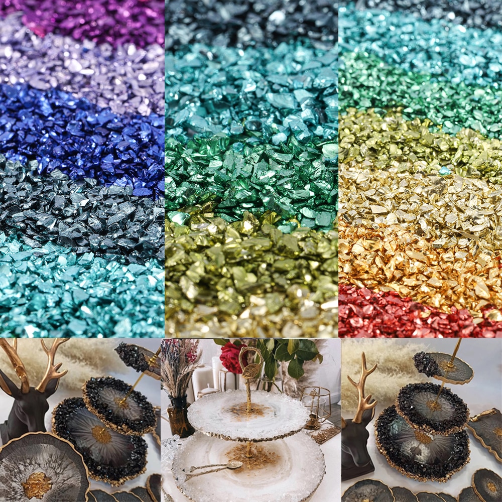 20g/Lot Glass Metal Crushed Stone Filler DIY Table Decoration Cake Fruit Coaster Filling Decorative Crystal For Epoxy Resin Mold