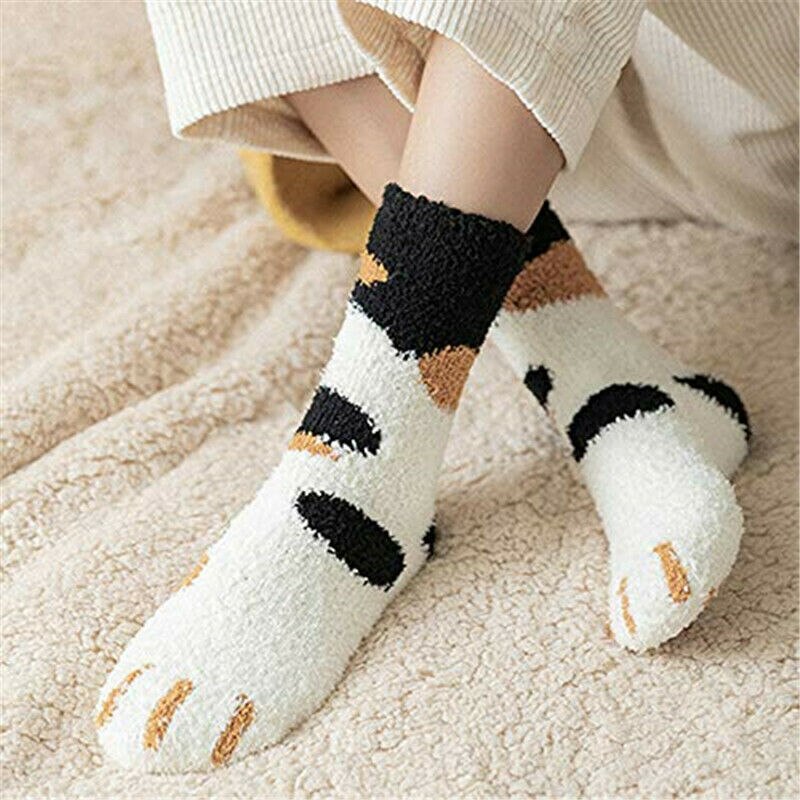 Women Fall Winter Cute Cat Claws Thick Warm Sleep Floor Socks Plush Coral Fleece Girl Socks Japanese Style Kwaii