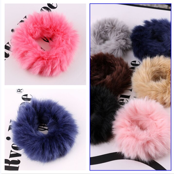 Faux Furs Hair Scrunchie Cute Elastic Hair Band Fuzzy Women Hair Ties Ring Ponytail Holder Rubber Band Fashion Hair Accessories