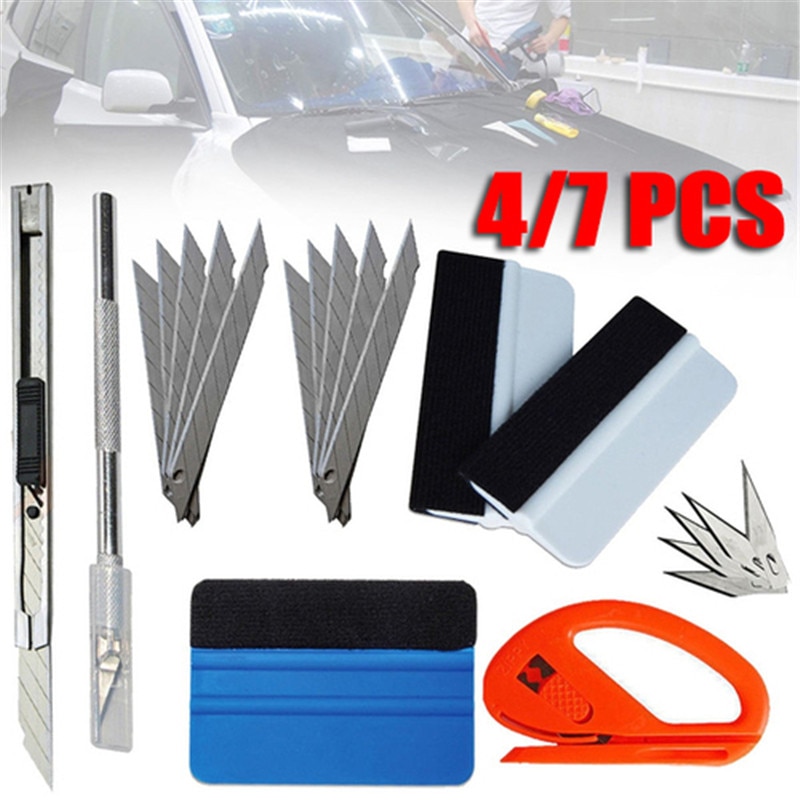 1/4/7 Pcs Car Vinyl Tint Film Wrapping Felt Squeegee Cutter Installing Tool Kit