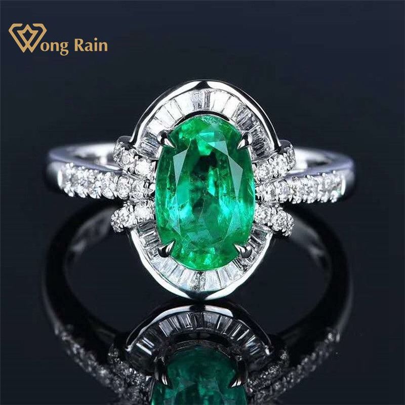 Wong Rain Vintage 100% 18K Solid Gold 1.8 CT Natural Emerald Gemstone Wedding Engagement Rings Customized Rings Fine Jewelry