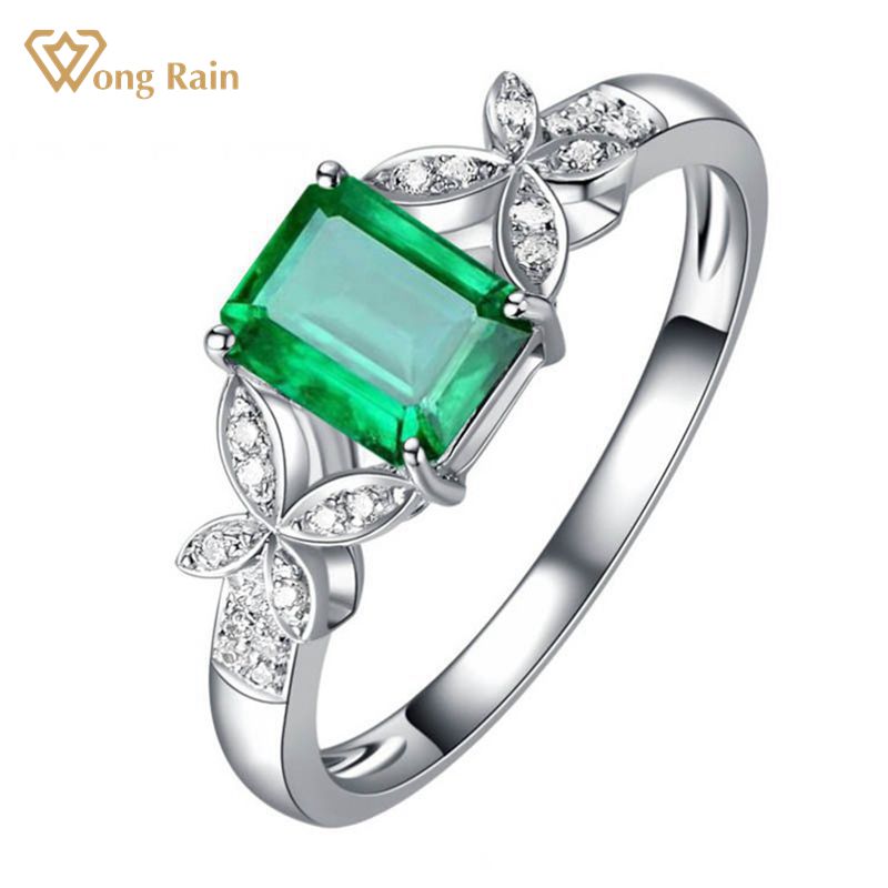 Wong Rain 18K Solid Gold 0.91 CT Natural Emerald Emerald Cut Gemstone Wedding Engagement Rings Customized Rings Fine Jewelry