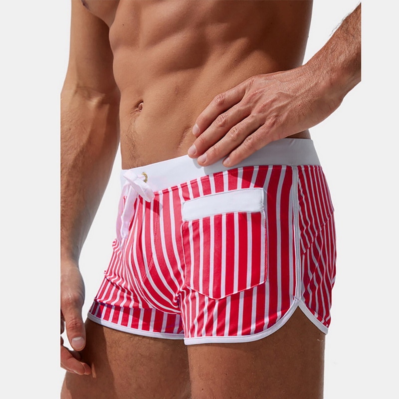 2021 Shorts Men Swimsuit Men's Swimming Casual Shorts Swimming Trunks Print Strip Quick Dry Beachwear Surfing Shorts Ropa Hombre