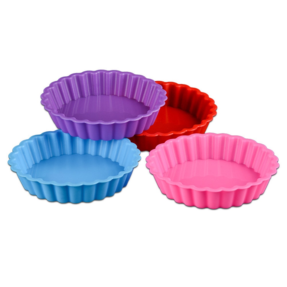 Silicone Tart Baking Molds Mini Quiche Trays Non-stick Round Fluted Flan Pan With Loose Bases Cake Mould Tools Pastry Bread Mold