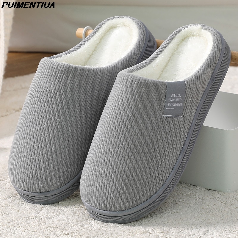 Dropship Men's SLipper Solid Color Autumn And Winter Home Slipper For Men Warm Indoor Beadroom Slides Men Stripe Cotton Slippers