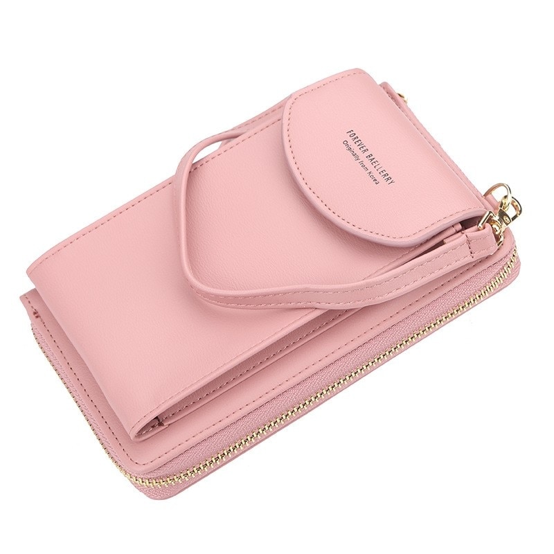 New Women Purses Solid Color Leather Shoulder Strap Bag Mobile Phone Bag Big Card Holders Wallet Handbag Pockets for Girls