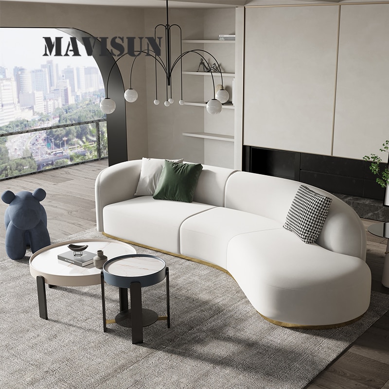Arc Shape Modern Luxury Technology Flannel Corner Sofas For Living Room Home Furniture Chaise Golden Metal Frame