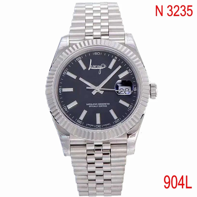 2021 new 904L luxury Silver Date-just- Mechanical Watch 1:1 Men sapphire glass black dial watch NOOB ETA 3235 AAA+