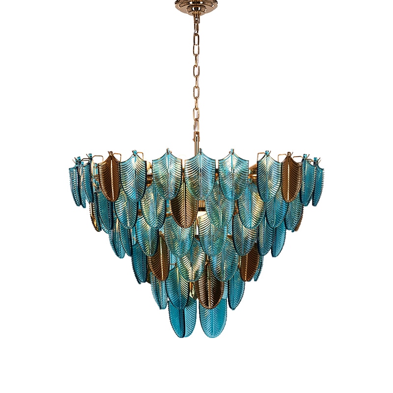 Contemporary Luxury LED Chandeliers Lighting AC90-260V Personality Blue And Brown Leaf Glass Suspension Luminaire For Villa Home