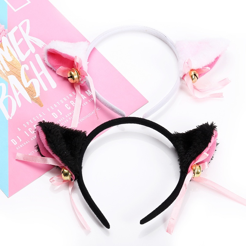 Cat Ears Cartoon Plush Headwear Girl Cosplay Masquerade Headband for Women Party Anime Decor Costume Headwear Bow Tie Bell